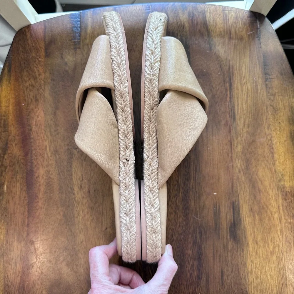 Vince Glyn Espadrille Sandals Women 8.5 Beige Leather Crisscross Slide‎ Spain